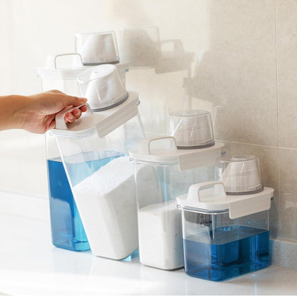 Provoue Laundry Detergent Dispenser-2 Pack, 37 oz Detergent Dispenser with 4 Removable Labels, Laundry Soap Dispenser for Laundry Room Organization and Storage, BPA Free & PET Plastic Clear