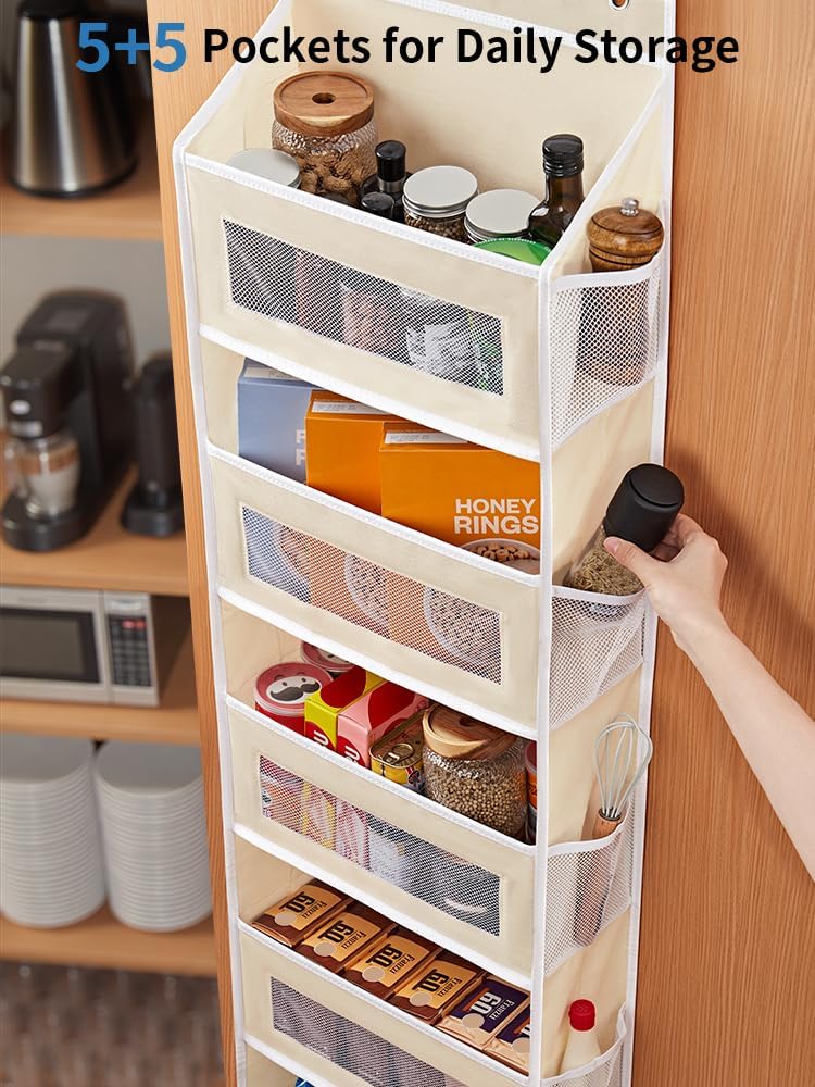 JARLINK 2 Pack Over the Door Organizer Storage, 5 Shelf Hanging Door Organizer with 5 Large Capacity Pockets, Anti Tilt 44 lb Load Behind Door Storage for Bedroom, Bathroom, Pantry, Nursery, (Grey)
