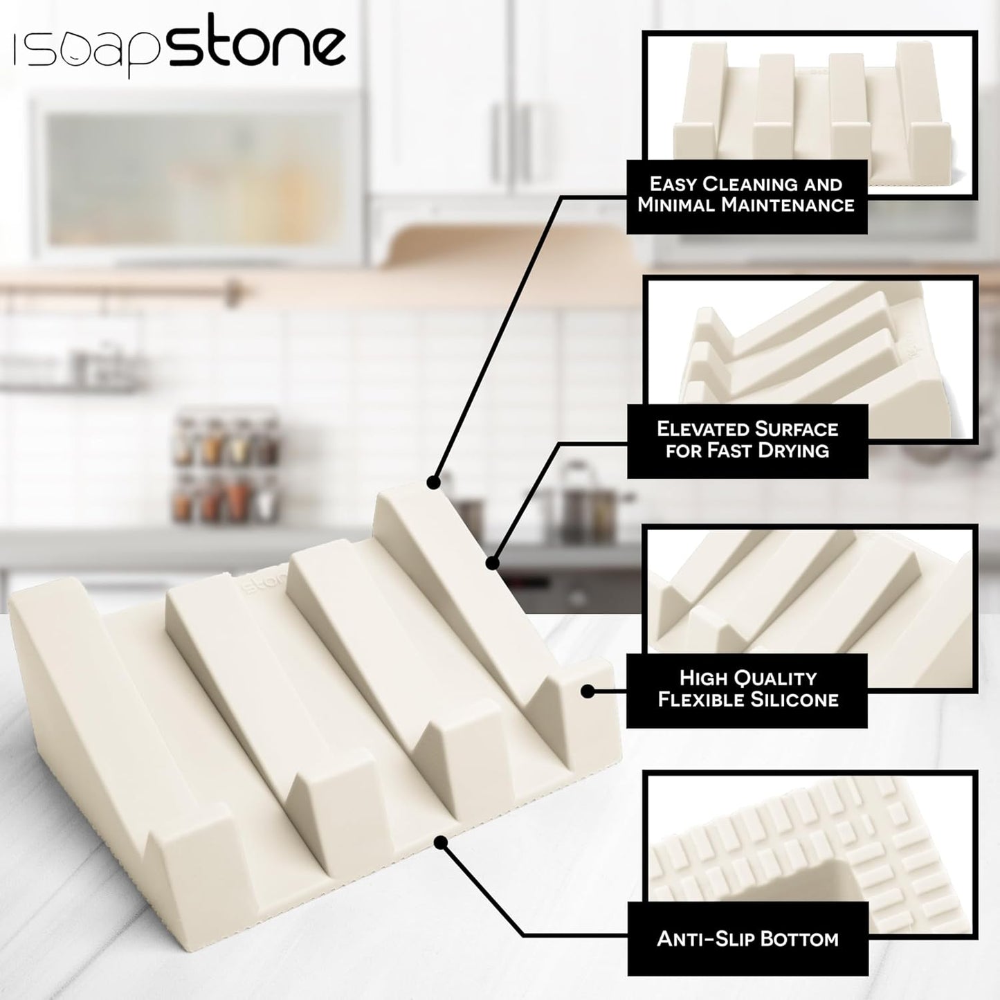 Silicone Soap Dish (USA Patented) Self Draining Bar Soap Holder for Shower Bathroom Sink, Drying Soap Dish Tray Sponge Holder Easy Cleaning Soap Saver Travel Accessories (Beige, 2)