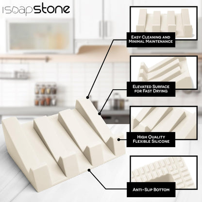 Silicone Soap Dish (USA Patented) Self Draining Bar Soap Holder for Shower Bathroom Sink, Drying Soap Dish Tray Sponge Holder Easy Cleaning Soap Saver Travel Accessories (Beige, 2)