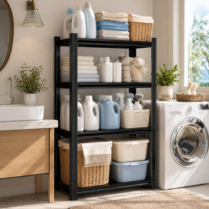 Heavy Duty Over Washer and Dryer Storage Shelf, 4 Tier Adjustable Metal Laundry Room Organizer, Freestanding Utility Shelving Rack, Rust Resistant Steel Storage Shelf, Black, 19.7"Wx 13.8"Dx 44.1"H