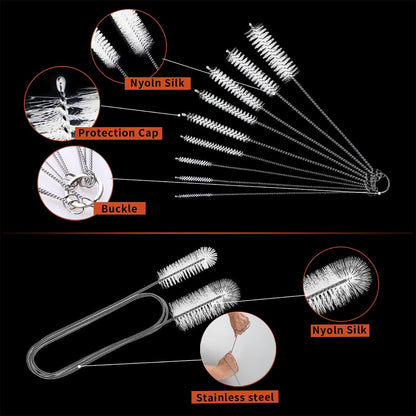 10PCS Flexible Drain Brush Straw Cleaner Brush Set,Pipe Cleaners Brush,61Inch Stainless Steel Double-Ended Hose Brush 8.2Inch Nylon Long CPAP Tube Cleaning Brush for Home Kitchen Sink Plumbing