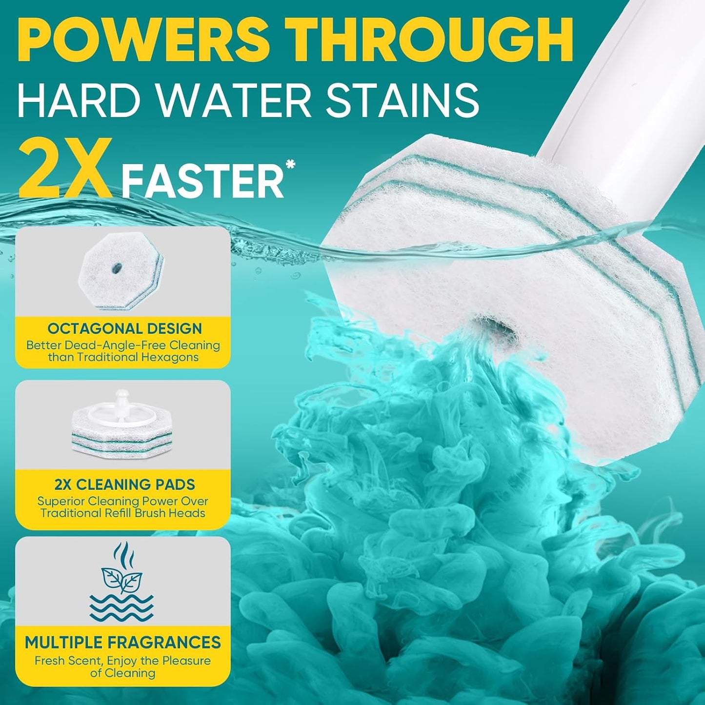 30Ct Aromative Toilet Brush Refills, Toilet Bowl Cleaner Refills, Double-Layer Cleaning Pads Added, Disposable Refill Heads for Toilet Bowl Cleaner Wands，Lemon, Blue Ocean, Lavender （Patented）