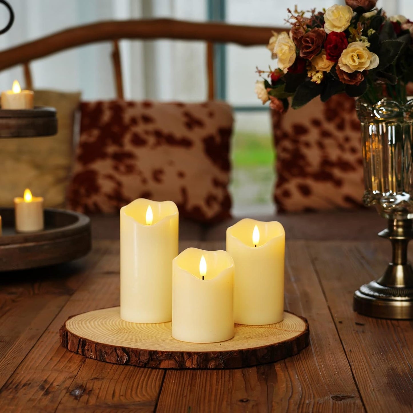 Homemory Dripping Wax Flameless Candles, Battery Operated Candles with Remote Control and Timers, LED Pillar Candles, Electric Fake Candles, 3" x 6", Set of 2