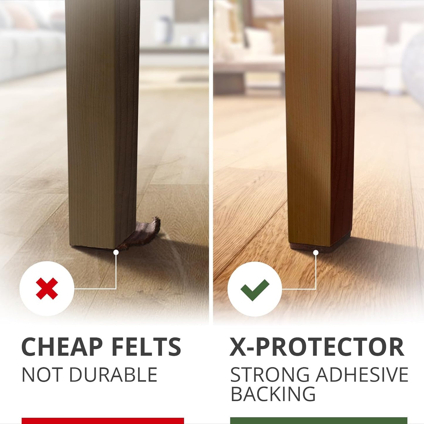 X-Protector Premium Felt Furniture Pads - 20 PCS 6 x 1/2" - Black Rectangular Pads with Tenacious Adhesive - Protects Hardwood, Laminate & Tile Floors