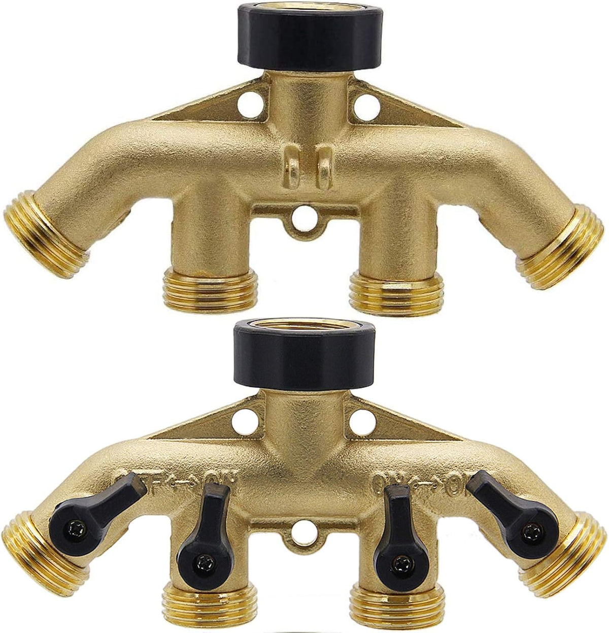 Biswing 2 Pack Garden Hose Splitter 2 Way, Heavy Duty Brass Connector Tap Splitter, Y Splitter 2 Valves with 4 Extra Rubber Washers