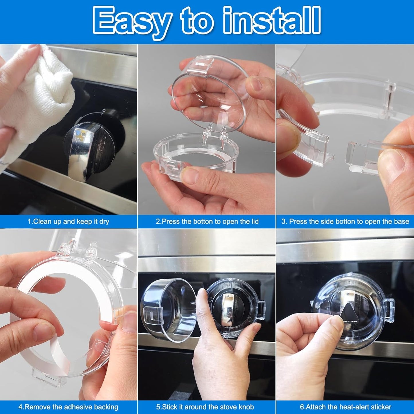Stove Knob Covers for Child Safety – 5-Pack Heat-Resistant Oven Lock Knob Protectors with Heat Alert Stickers, Baby and Pets Proofing Stove Knob Guards for Gas & Electric Stoves
