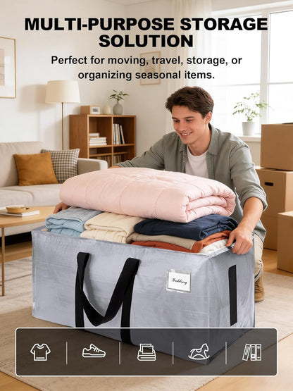 HOMESURE Supports 200lbs Heavy Duty Moving Bags - Strong Zipper & Wrap-Around Handles - Water-Resistant Storage Totes, Durable Alternative to Moving Boxes - 8 Pack - Semi-Transparent