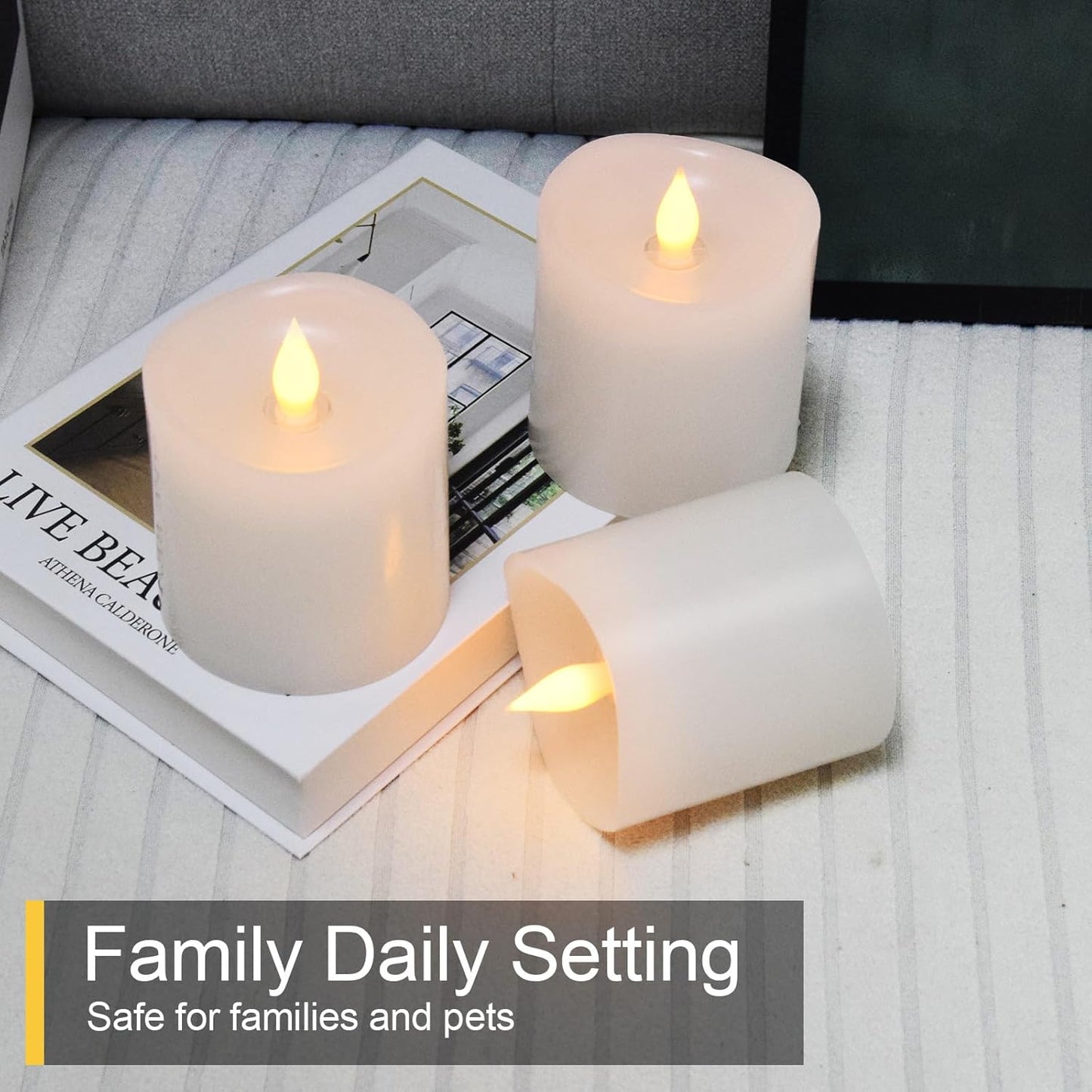 3x3 Flameless Candles with Remote Set of 2, 3 inch Battery Candles Flickering with Timer, LED Pillar Candle for Indoor/Outdoor, White