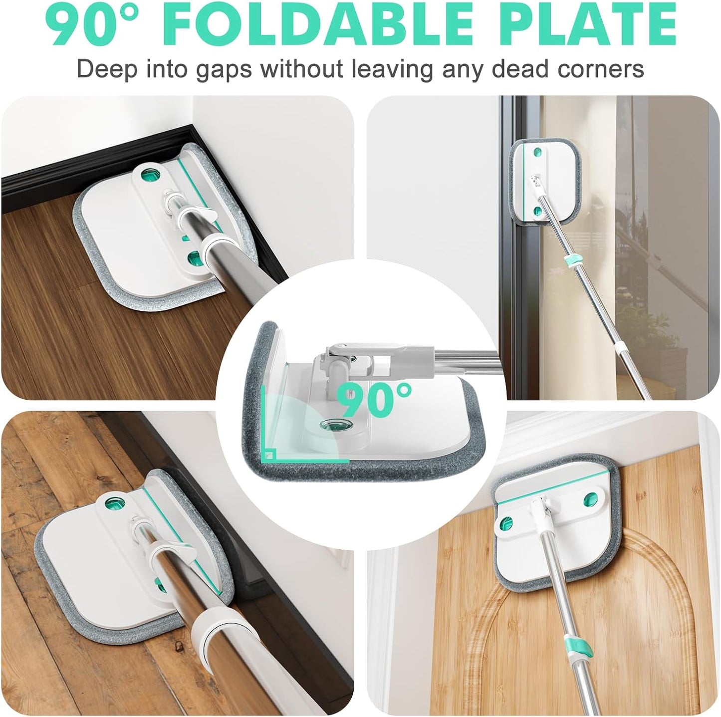 Spin Mop and Bucket Set with 2 Replaceable Microfiber Mop Pads with Self Separation Dirty and Clean Water System, Self Wringing 360° Rotating Square Mop Head for Hardwood Tile Marble Floors