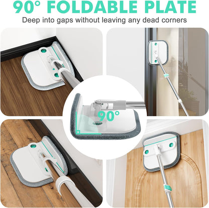 Spin Mop and Bucket Set with 2 Replaceable Microfiber Mop Pads with Self Separation Dirty and Clean Water System, Self Wringing 360° Rotating Square Mop Head for Hardwood Tile Marble Floors