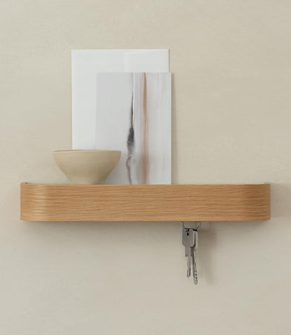 Kazai. Key Holder 'Toke' | Minimalist Key Hook Design from Berlin | Modern Key Holder Wall Mount with Wooden Shelf | Key Rack for Wall as Entryway Organizer | Walnut