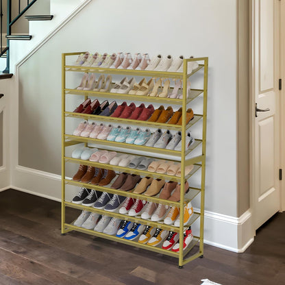 Large Shoe Rack 8 Tier Shoe Organizer, Heavy Duty Metal 4-Tier Stackable Shoe Storage Vertical Shoe Rack for Closet Front Door Entrance, Up to 50 Pairs, 44.8" W x 11.4" D x 56.7" H, Black