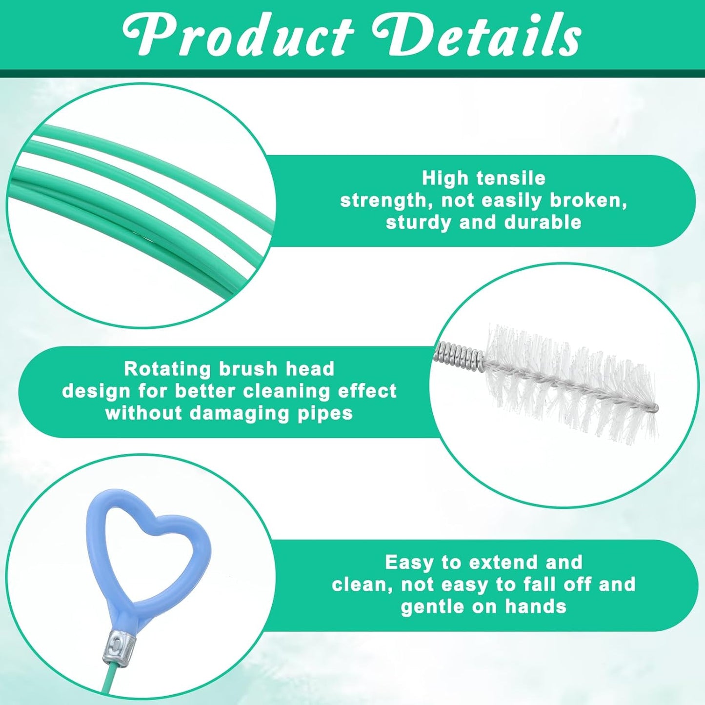 2 Pack 118 Inch Drain Hair Drain Clog Remover, Extra Long Flexible Sink Snake Drain Hair Removal Tool, Anti-Break Metal with Nylon Coating Plumbing Snake for Shower, Kitchen, Bathroom, Toilet