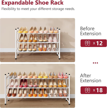 Tajsoon Expandable Shoe Rack for Closet 3 Tier, 28“-41“Adjustable & Stackable Shoe Shelf Storage, Metal Shoe Rack Organizer for Front Door Entrance, Closet, Garage, Entryway, Black