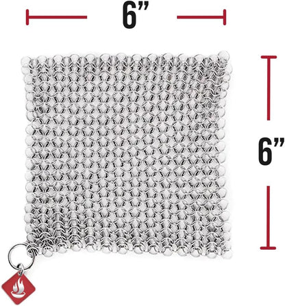 Knapp Made CM Scrubber 4" x 4" Small Ring Chainmail Cast Iron Scrubber, Premium Stainless Steel Mesh Cleaner for Pre-Seasoned Pans, Dutch Ovens, Grills and Skillets