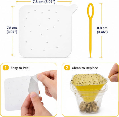 Fruit Fly Traps for Indoors, DIY Fruit Fly Traps - 4X Reuseable Funnel Traps + 24x Clear Sticky Trap - No-Mess, Uses Natural Bait