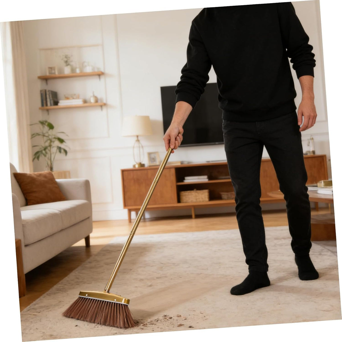 Thick Stainless Steel Broom with Detachable Handle, Weather Resistant Heavy Duty House Broom for Indoor and Outdoor Patio Yard Cleaning