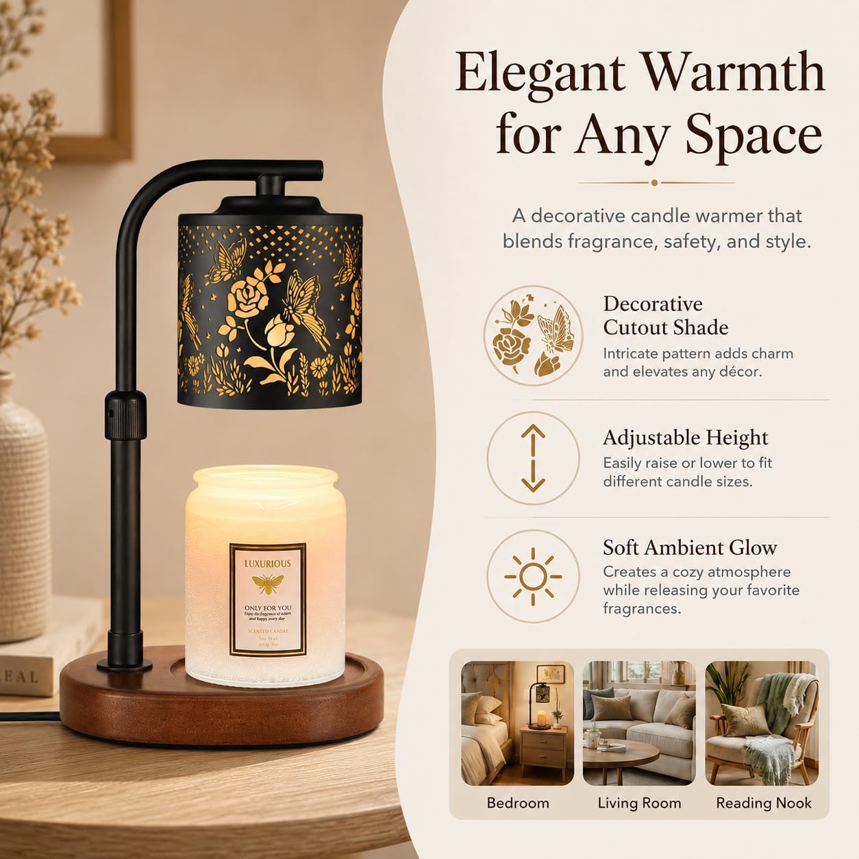kobodon Candle Warmer Lamp with Timer, Electric Candle Lamp Warmer Birthday for Mom Women Home Bedroom Decor Wax Melt Warmer for Scented Wax with Jar Candles (Dragonfly)