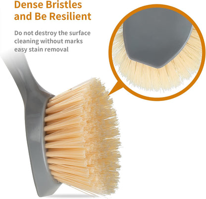 2 Pack Kitchen Dish Brush Bamboo Handle Dish Scrubber Built-in Scraper, Scrub Brush for Pans, Pots, Kitchen Sink Cleaning, Dishwashing and Cleaning Brushes are Perfect Cleaning Tools, White