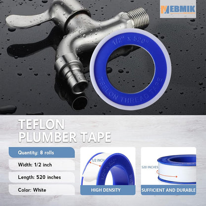 Teflon Tape,PTFE Plumbers Tape,for Sealing,Plumbing,Sealant,Thread Seal for Shower Head,Water Pipe,Prevent Leakage,(1 Roll,1/2 Inch X 520 Inches).