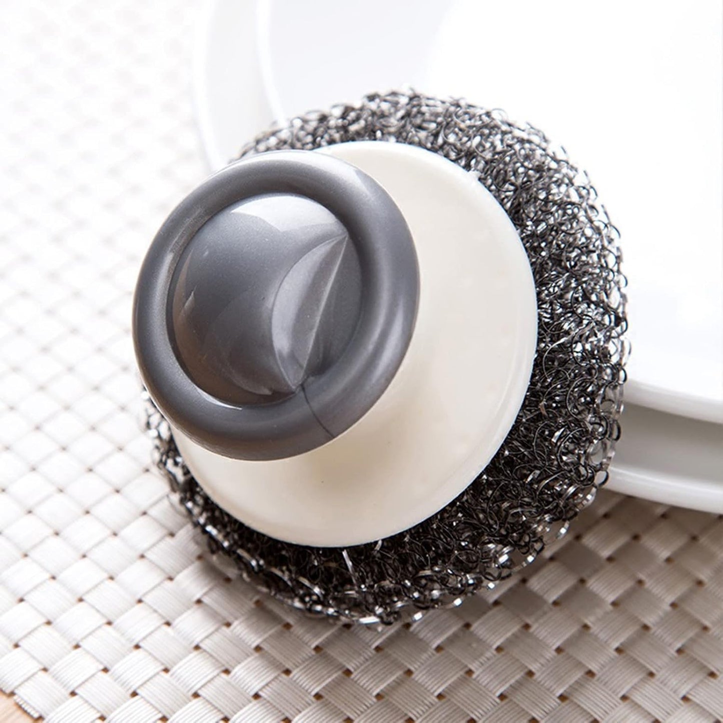 4Pcs Steel Wool Scrubber Set, Stainless Steel Scrubber with Stainless Steel Handle, for Cleaning Dishes, Cast Iron, Stock Pots, Pans, Griddles, Grills