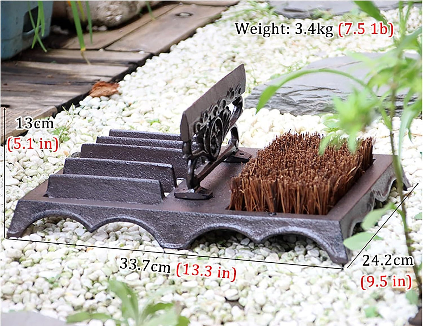 Cast Iron Boot Brush Scraper Outdoor, Heavy Duty Boot Scrubber Brush for Home Porch Entryway, Brown Front Doormat