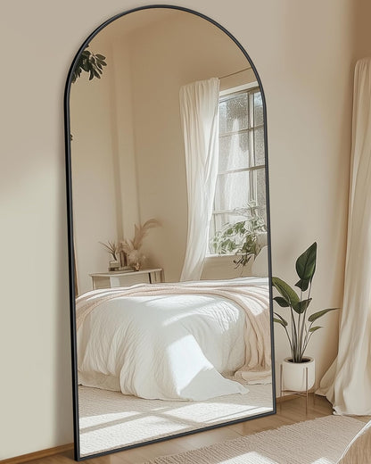 Full Length Mirror with Stand, 71"x28" Arched Full Body Large Stand Up Aluminum Frame Floor Standing Mirror, Freestanding Hanging Leaning Mounted for Bedroom Living Room Entryway Gold
