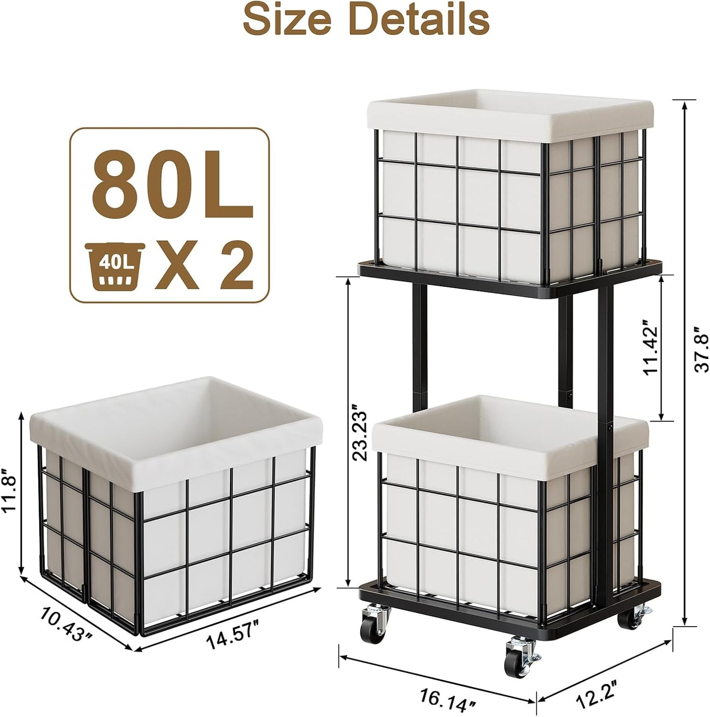 120L Vertical Rolling Laundry Hamper with Removable Bags, 3 Section Laundry Basket with Wheels, Slim Tall 3 Tier Laundry Sorter for Small Spaces, Dorm, Laundry Room, Bathroom, Closet, White