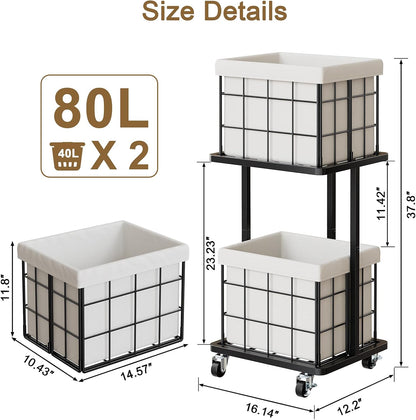 120L Vertical Rolling Laundry Hamper with Removable Bags, 3 Section Laundry Basket with Wheels, Slim Tall 3 Tier Laundry Sorter for Small Spaces, Dorm, Laundry Room, Bathroom, Closet, White