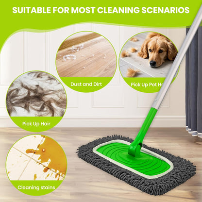 8 Pack Chenille Mop Pads, Reusable Microfiber Mop Refills for 10''–12'' Flat Mops, Washable Wet & Dry Floor Pads for Hardwood, Tile, Compatible with Swiffer Sweeper(Gray)