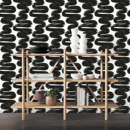 Tempaper x Bobby Berk White & Black Wiggle Room Removable Peel and Stick Wallpaper, 20.5 in X 16.5 ft, Made in The USA