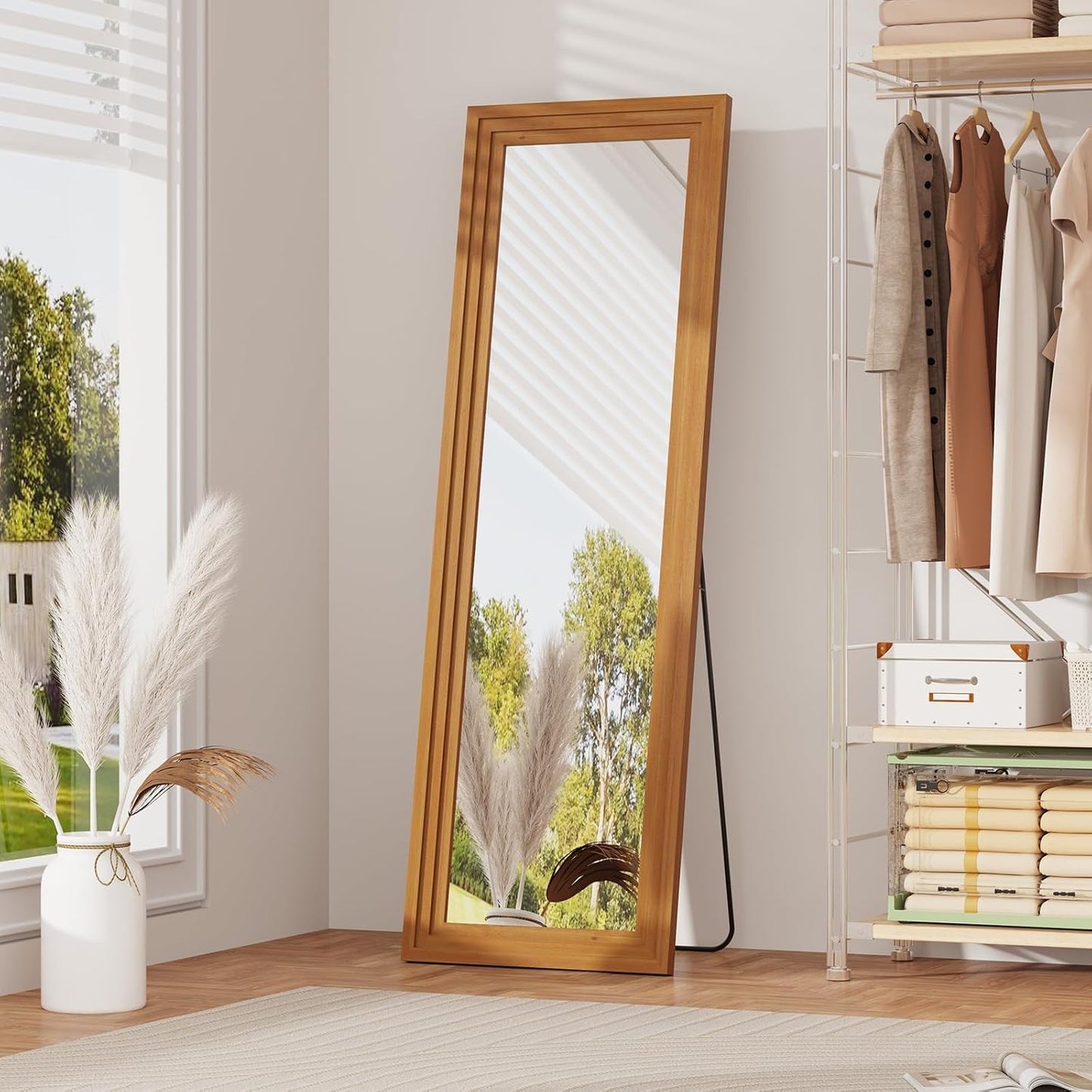 ZHUNFA Full Length Mirror, 71x32 Inch Full Length Mirror Wall Mounted | Vertical Hanging, Leaning Standing for Bedroom, Living Room, Rectangular Wooden Frame, Log Color.