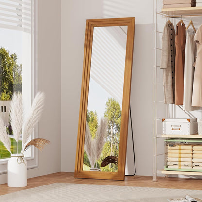 ZHUNFA Full Length Mirror, 71x32 Inch Full Length Mirror Wall Mounted | Vertical Hanging, Leaning Standing for Bedroom, Living Room, Rectangular Wooden Frame, Log Color.