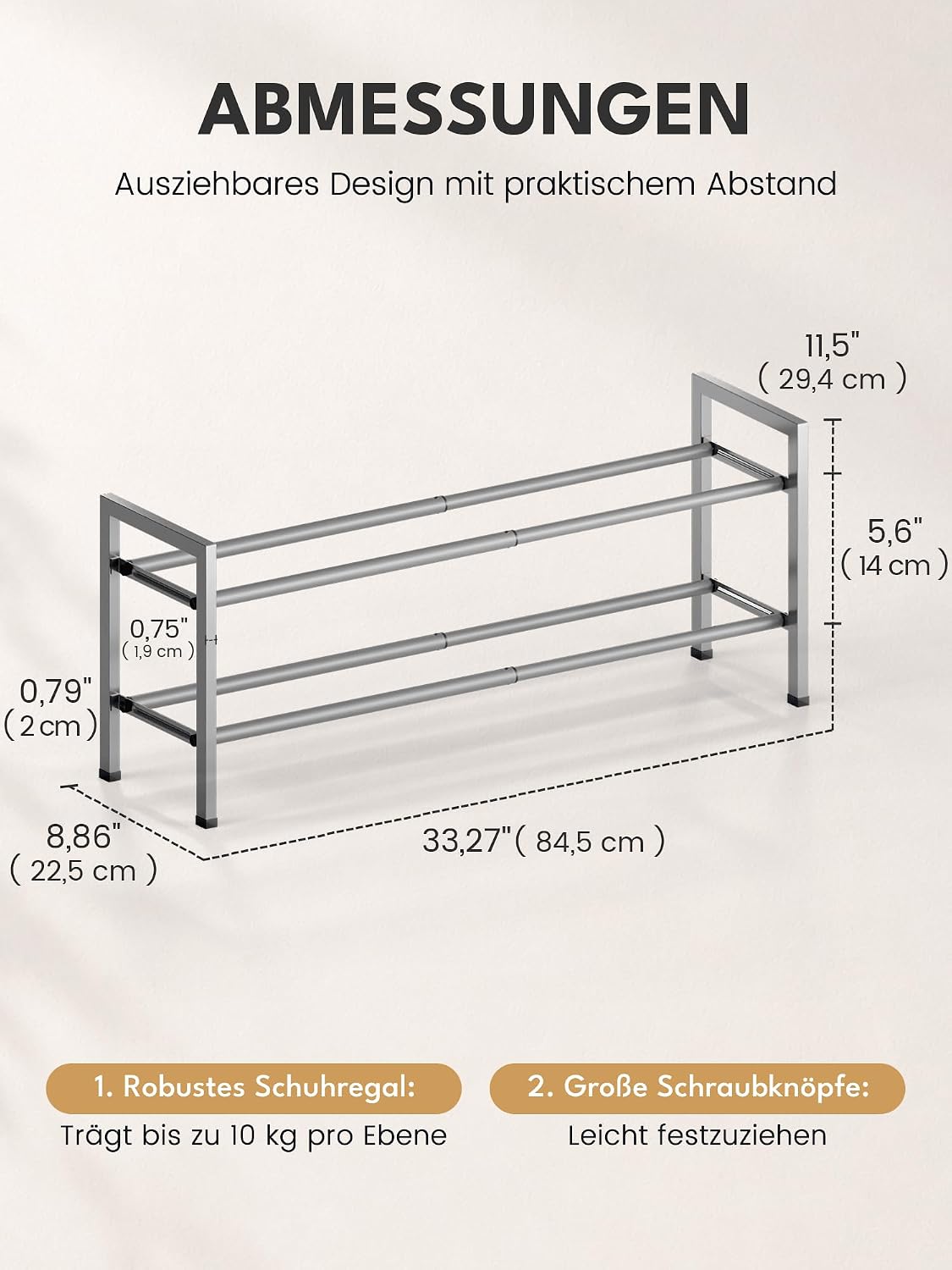 Bumusty 3-Tier Expandable Shoe Rack for Closet, 18“-33” Adjustable Shoe Rack for Small Space, Small Shoe Organizer for Front Door, Sturdy Metal, Black