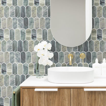 Vamos Tile Upgraded Thicker Design Peel and Stick Backsplash Tile, Self Adhesive Vinyl Wall Tiles, Stick on Backsplash for Kitchen, Bathroom, RV,Pantry,10-Sheet Grayish Blue Marble with White Grout