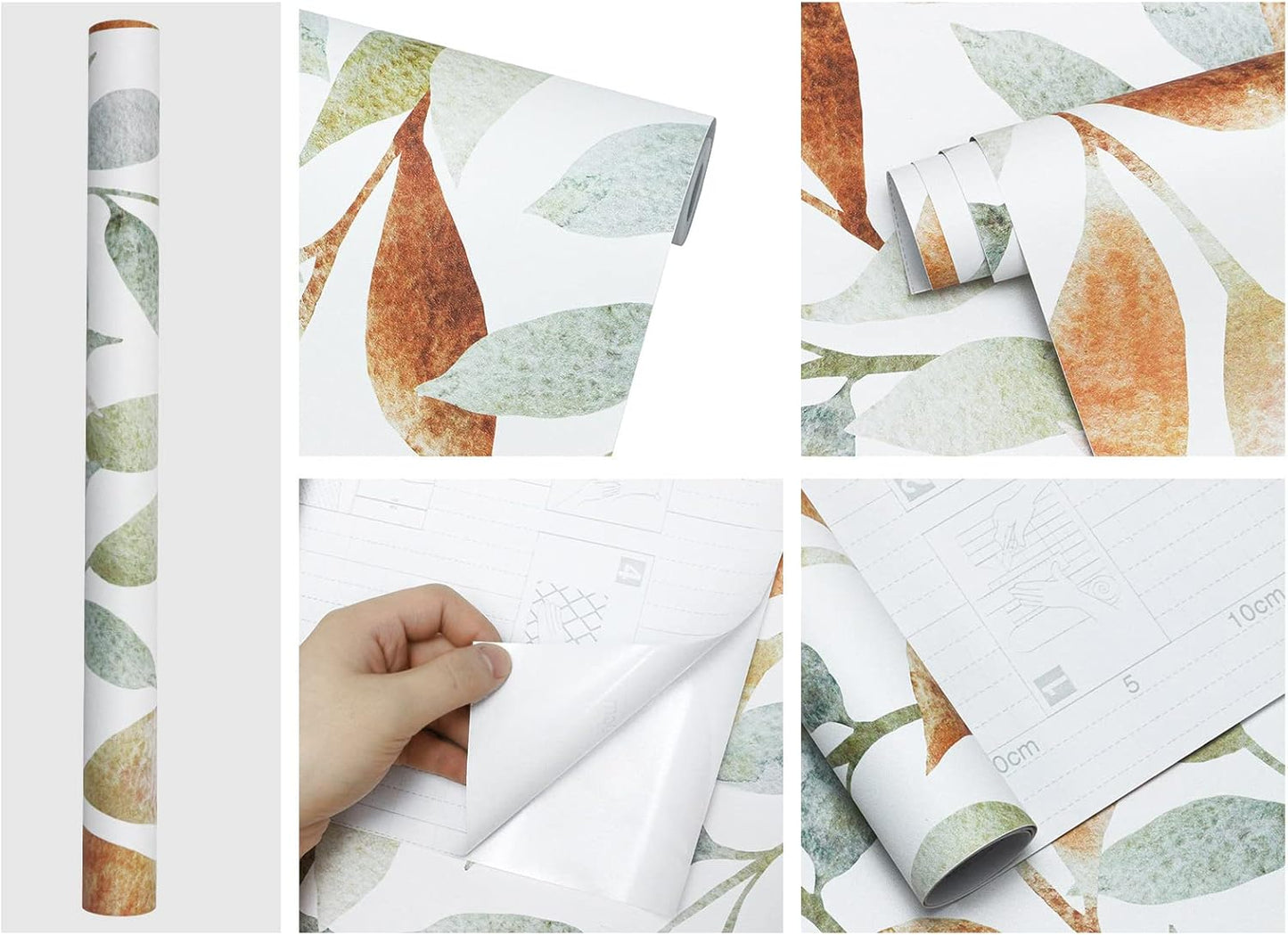 Floralplus Peel and Stick Wallpaper Removable Leaf Boho Wallpaper for Bathroom Floral Renter Friendly Wallpapers for Bedroom Leaf Contact Paper for Kitchen Cabinet Home Decor 17.5 x 118 in