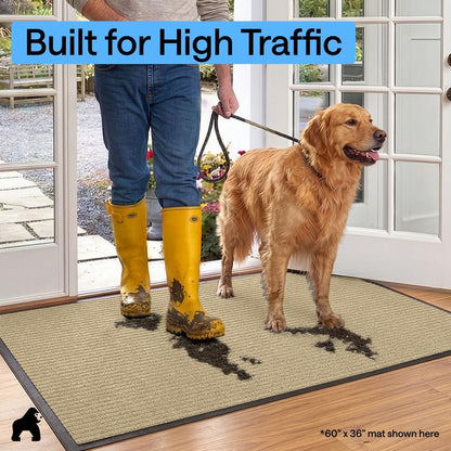 GORILLA GRIP Waterproof Traffic Guard Door Mat, Heavy Duty Entryway Mats, Strong Backing Commercial Utility Rugs for Office Hallway, Garage Floor and Home, Low Profile Carpet Runner, 29x17, Black
