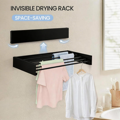 Wall Mounted Laundry Drying Rack, Carbon Steel Foldable & Retractable Clothes Drying Rack, Space Saving Adjustable Towel Holder for Bathroom, Laundry, Small Spaces (1, White, 31.5")