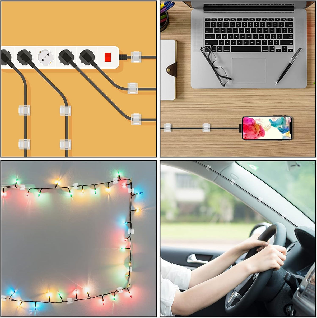 Cable Clips, Adhesive Cable Organizer Cord Holder Wire Clip Wire Management Self Adhesive Hooks Wire Holder for Office, Home (Black)