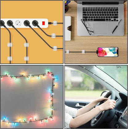 Cable Clips, Adhesive Cable Organizer Cord Holder Wire Clip Wire Management Self Adhesive Hooks Wire Holder for Office, Home (Black)