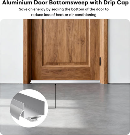 1-3/4" x 48" U Shaped Door Bottom Sweep with Drip Cap, Aluminum Weather Stripping Seal, Metal Screw-on Under Door Seal for Exterior Doors (Black, 1 Pack)
