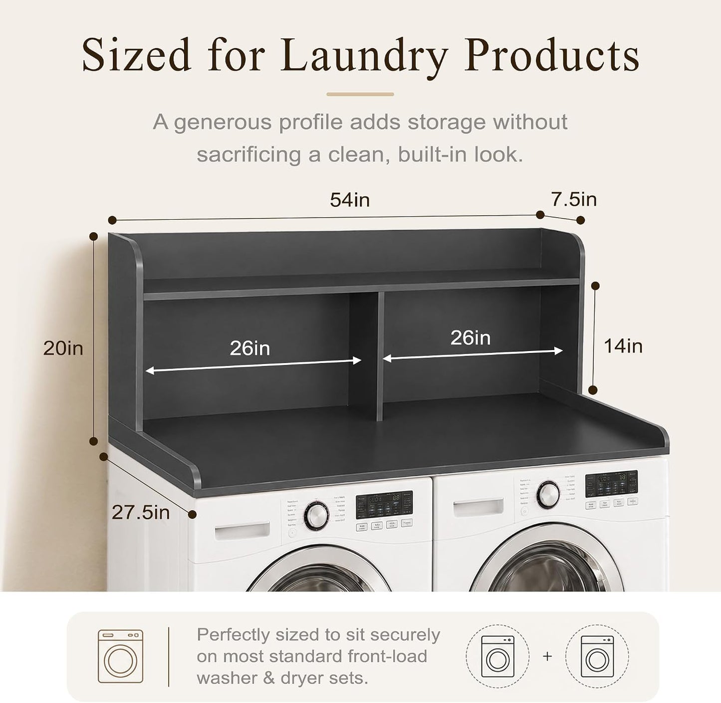 Royxen Laundry Countertop with 20" Shelf Universal Fit, Washer and Dryer Countertop with Storage Space, Laundry Room Storage (Walnut)