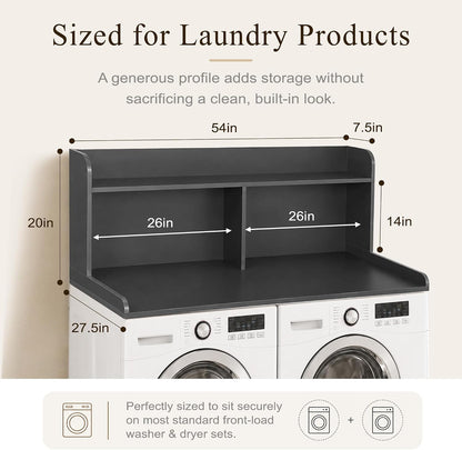Royxen Laundry Countertop with 20" Shelf Universal Fit, Washer and Dryer Countertop with Storage Space, Laundry Room Storage (Walnut)