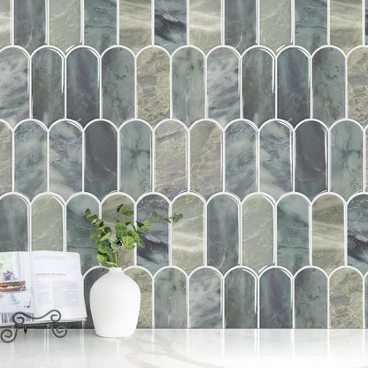 Vamos Tile Upgraded Thicker Design Peel and Stick Backsplash Tile, Self Adhesive Vinyl Wall Tiles, Stick on Backsplash for Kitchen, Bathroom, RV,Pantry,10-Sheet Grayish Blue Marble with White Grout