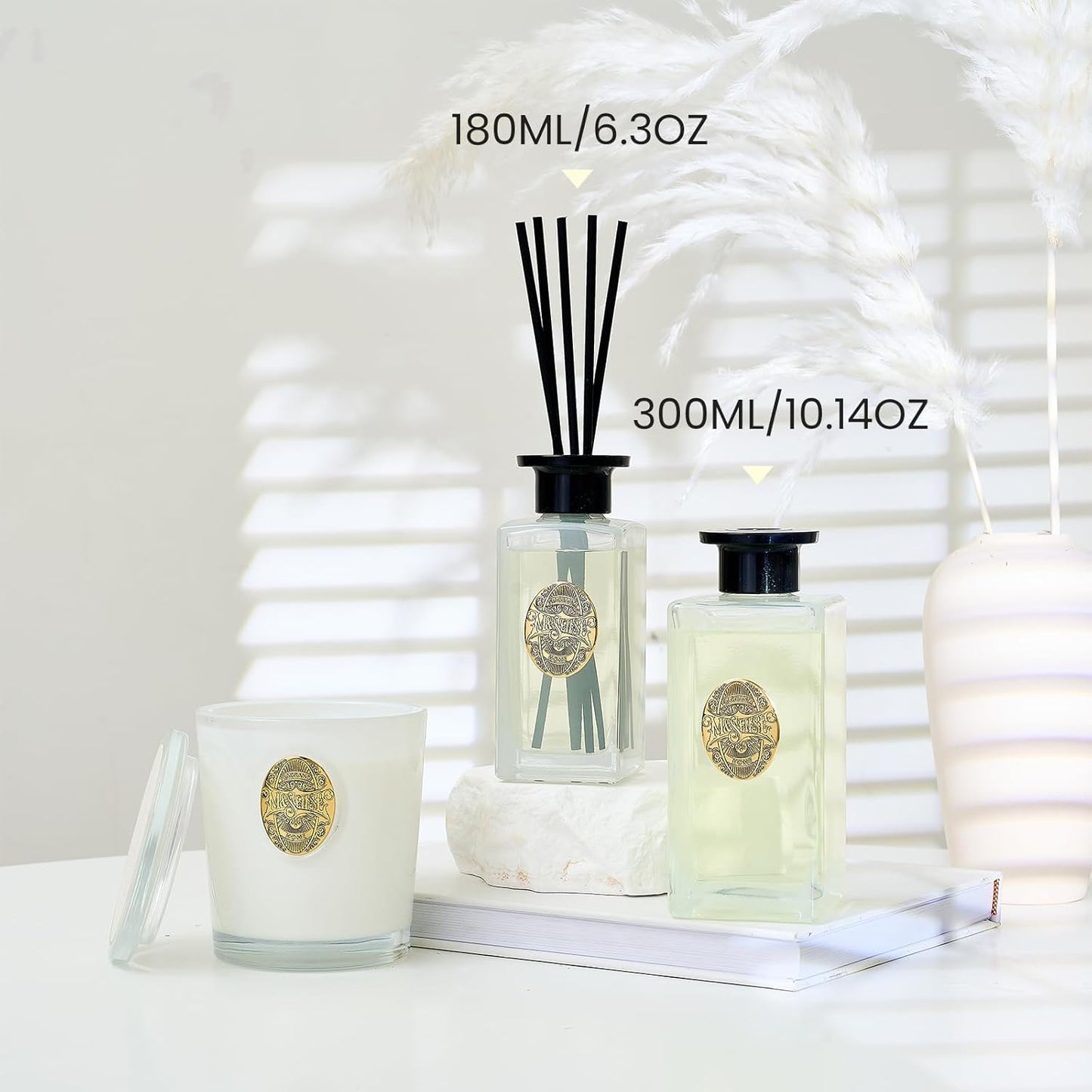 M&SENSE 6.3 oz Large Reed Diffuser Set | Lime+Basil Scent Oil Diffuser with Sticks | Hotel Collection Non-Toxic Home Fragrance |for Bedroom Bathroom Living Room - Colors A
