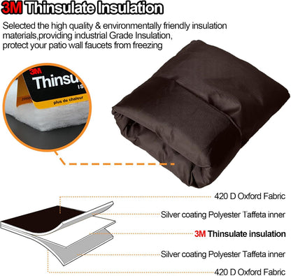 Enlarge Outdoor Faucet Cover for Winter Freeze Protection, 3M Thinsulate, 10”H x 6.3”W Hose Bib Covers for Wall Taps Outside, Waterproof & Frost Free Insulated Spigot Cover, 2 Pcs Faucet Socks - Black
