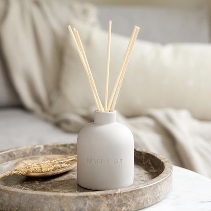 Craft & Kin Reed Diffuser for Home & Bathroom – Neroli & Jasmine Holiday Reed Diffuser Set with Fragrance Sticks, Long-Lasting Alcohol-Free Winter Scent, Earthenware Collection, 6.7oz