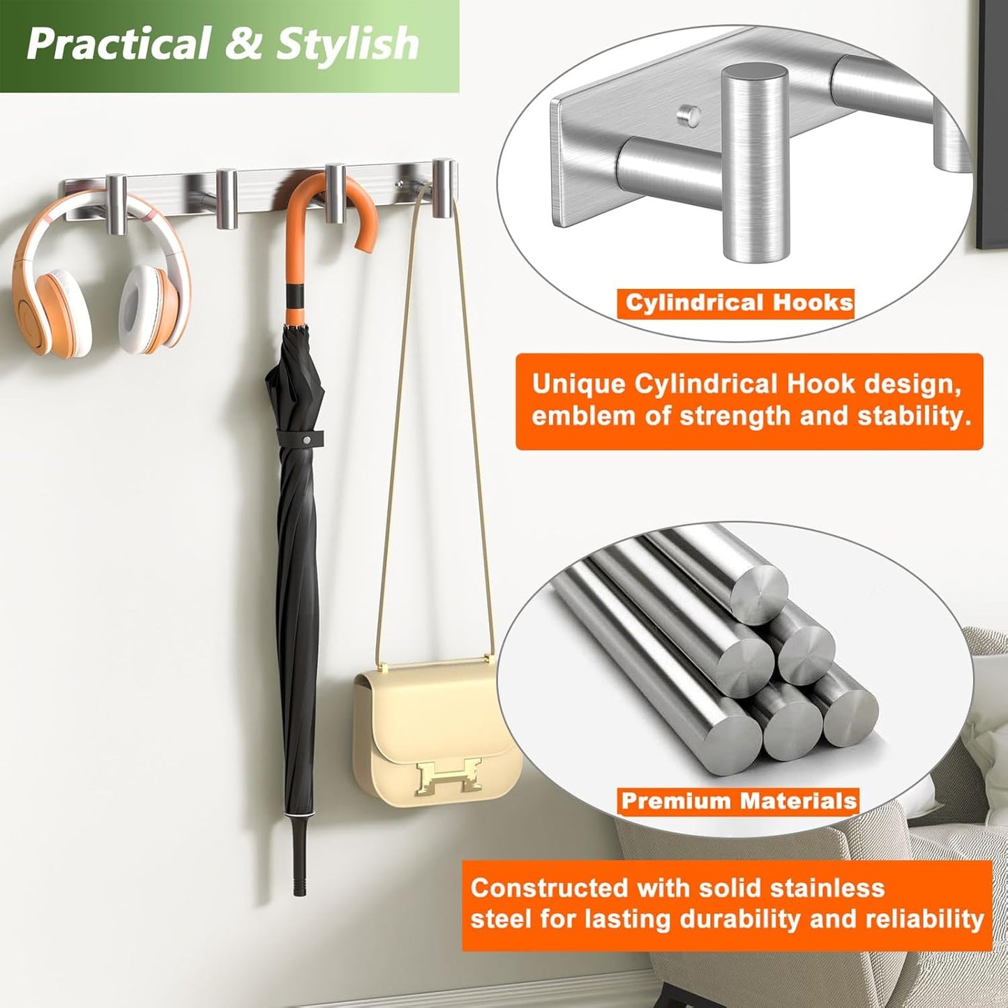 Wall Mounted Coat Rack-3 Hooks, Heavy Duty Stainless Steel Wall Hooks for Towel Coat Bag, Hat Rack Coat Hanger Coat Hooks Towel Racks for Bathroom Entryway Kitchen Office (Silver, 1 Pack)