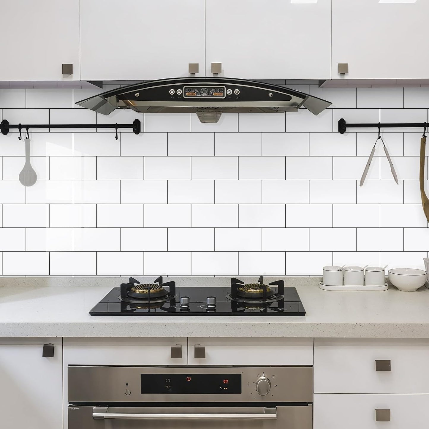 100-Pieces Peel and Stick Backsplash Waterproof PVC Shower Wall Tile | Glossy Pure White Back Splash Sel f Adhesive Stick on Subway Tiles for Walls Kitchen Bathroom